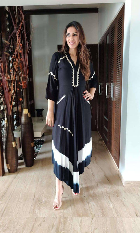 (Madhuri Dixit) Black Leather Patchwork Dress