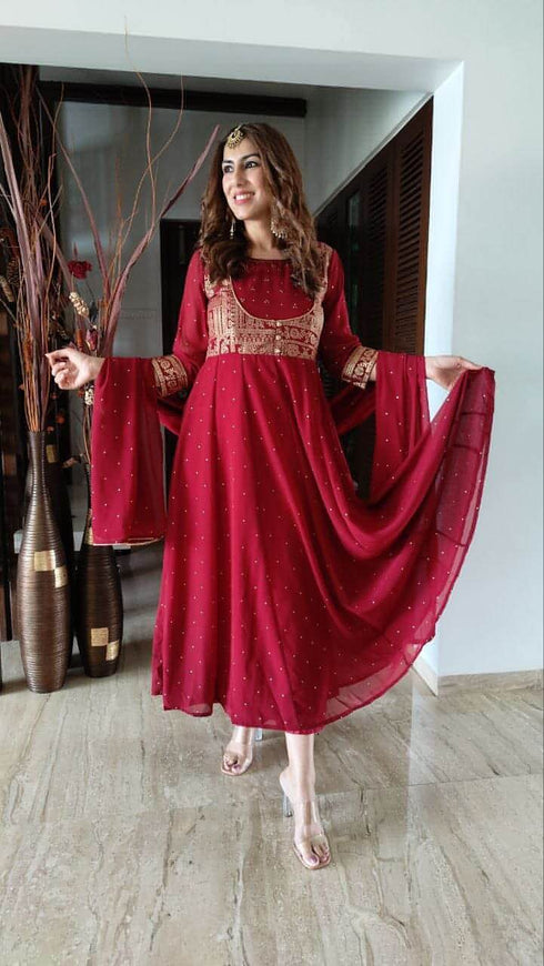 Maroon Anarkali Set