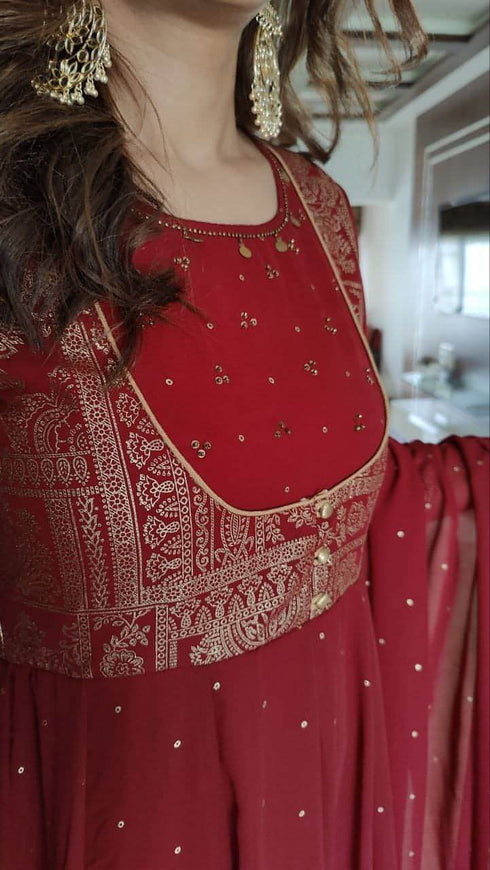 Maroon Anarkali Set