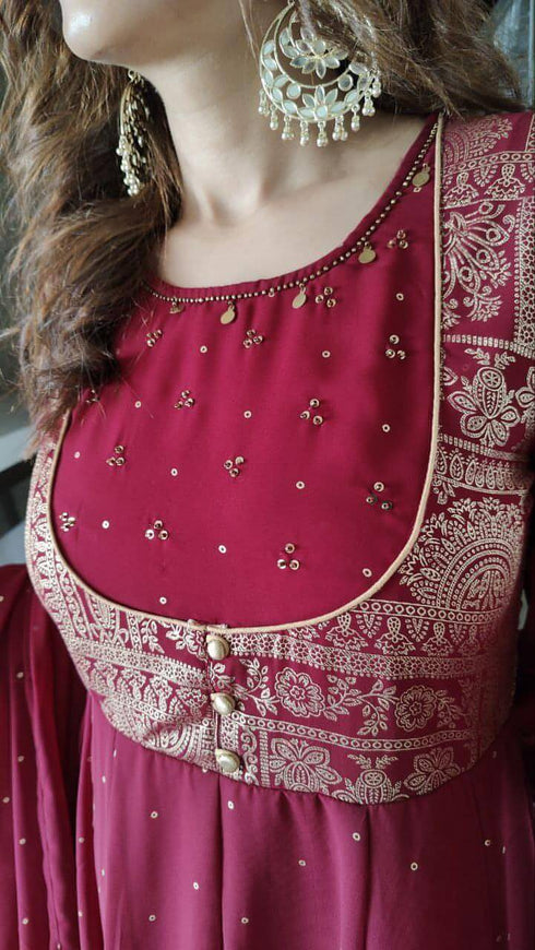 Maroon Anarkali Set
