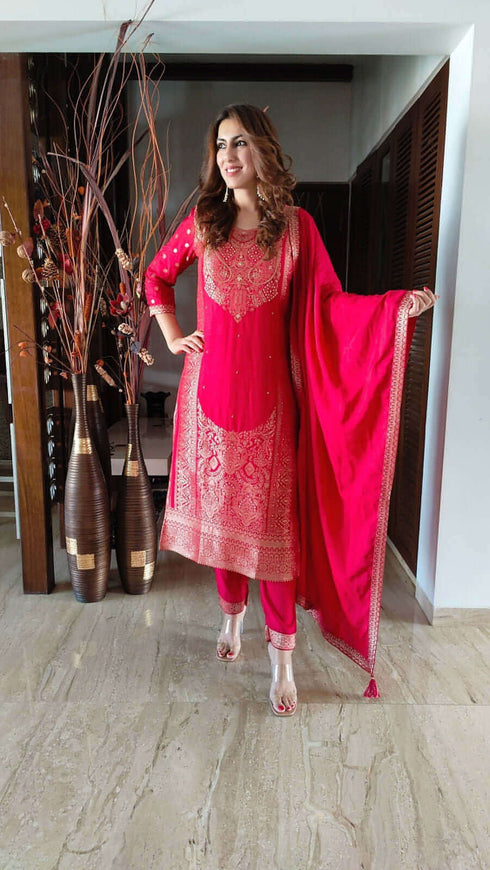 Maroon Banarasi Suit Set