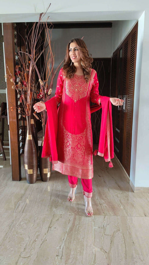 Maroon Banarasi Suit Set