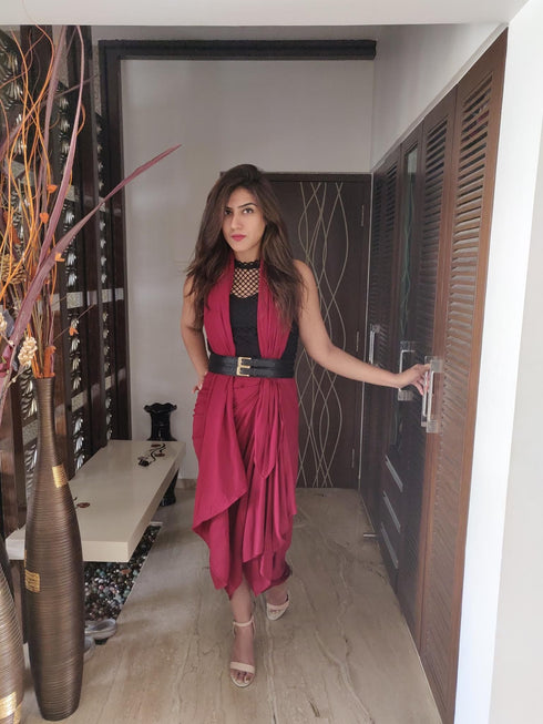 Maroon Drape Skirt - Top Not Included