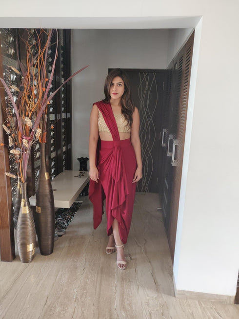 Maroon Drape Skirt - Top Not Included
