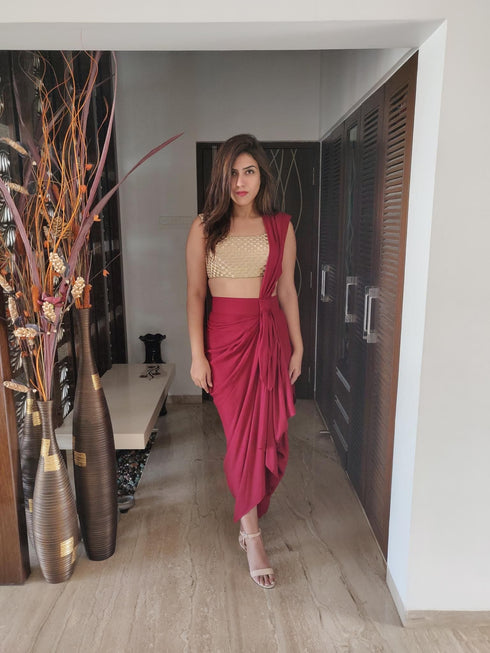 Maroon Drape Skirt - Top Not Included