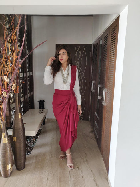 Maroon Drape Skirt - Top Not Included