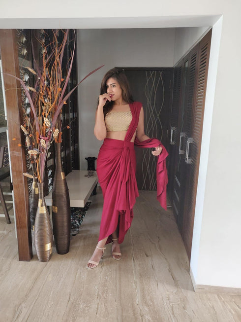 Maroon Drape Skirt - Top Not Included