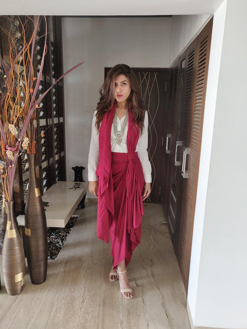 Maroon Drape Skirt - Top Not Included