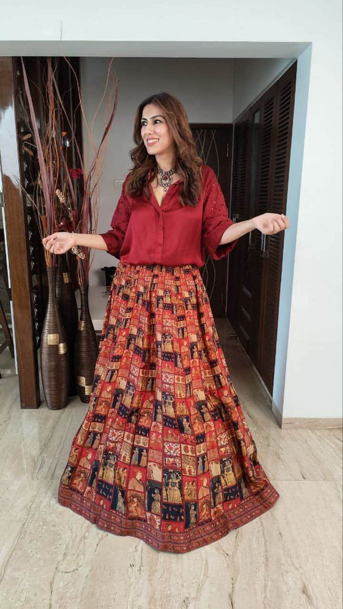 Maroon Shirt Lehenga Set – Label DC - Main Image