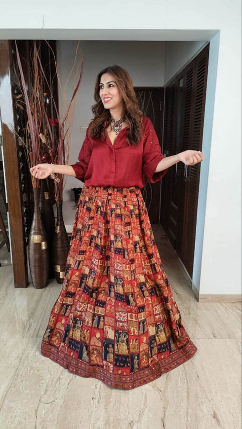 Maroon Shirt Lehenga Set