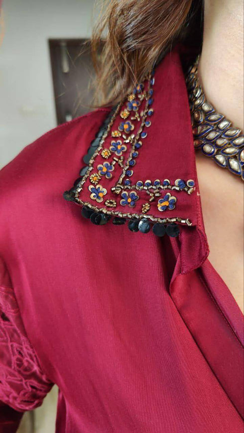 Maroon Shirt Lehenga Set