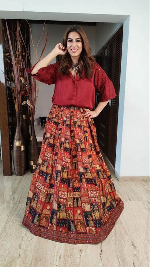 Maroon Shirt Lehenga Set