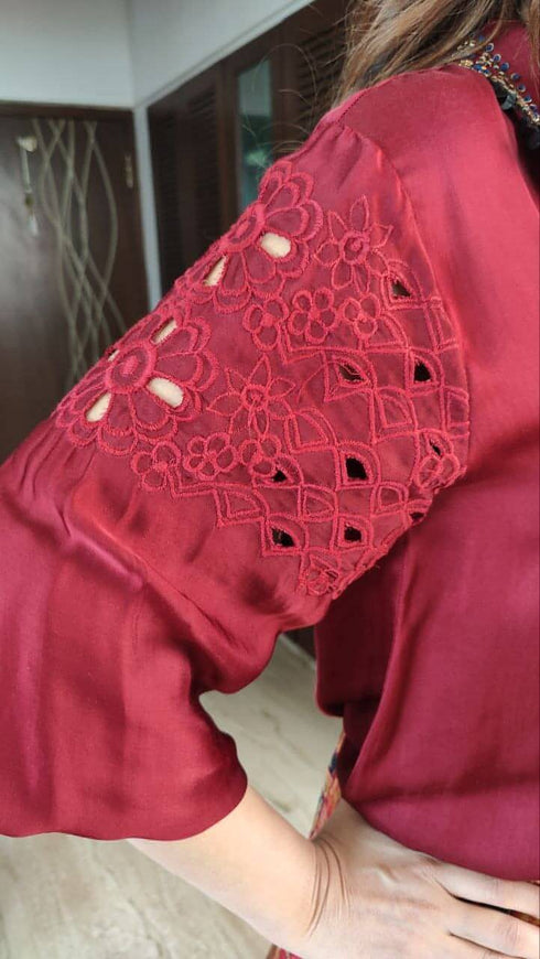 Maroon Shirt Lehenga Set