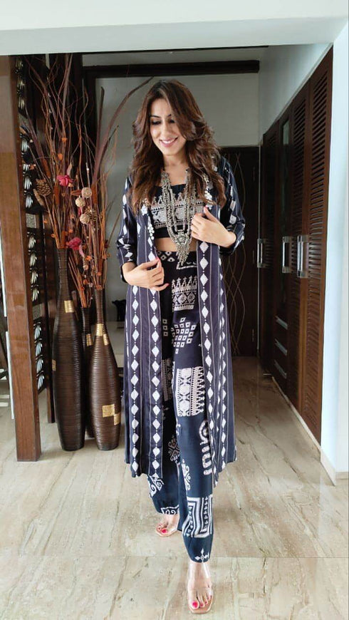 (@Masoom Minawala) Black Co ord Set - Geometric 3 Piece Set