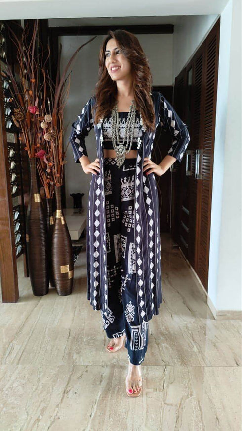 (@Masoom Minawala) Black Co ord Set - Geometric 3 Piece Set