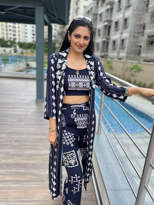 (@Masoom Minawala) Black Co ord Set - Geometric 3 Piece Set