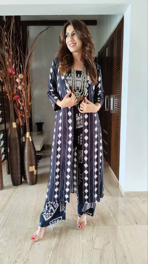 (@Masoom Minawala) Black Co ord Set - Geometric 3 Piece Set