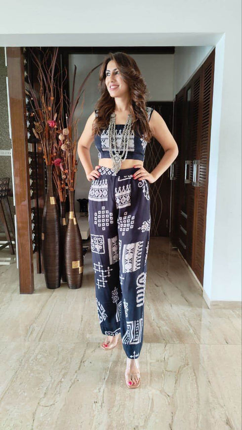 (@Masoom Minawala) Black Co ord Set - Geometric 3 Piece Set