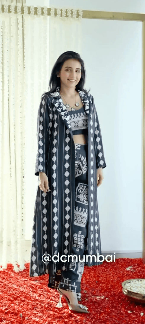 (@Masoom Minawala) Black Co ord Set - Geometric 3 Piece Set