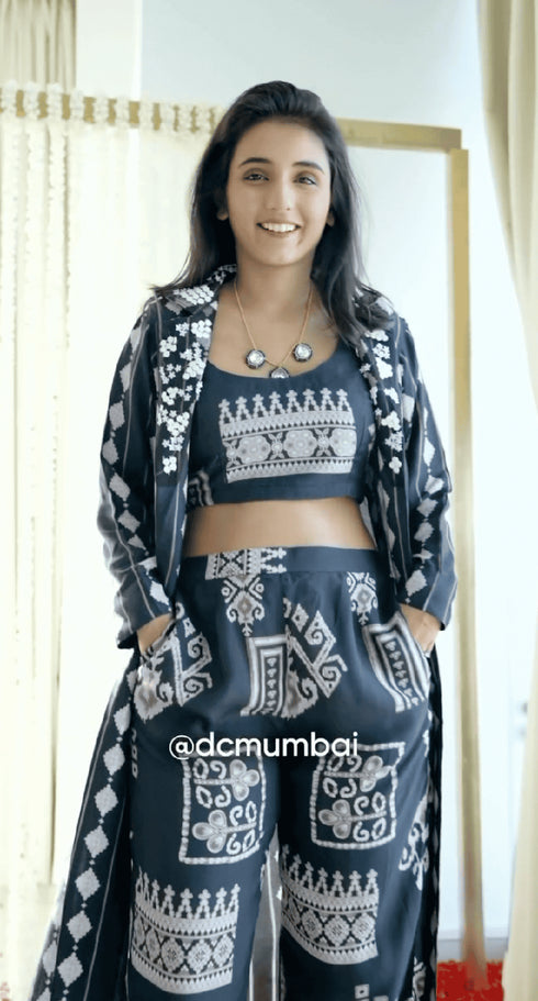 (@Masoom Minawala) Black Co ord Set - Geometric 3 Piece Set