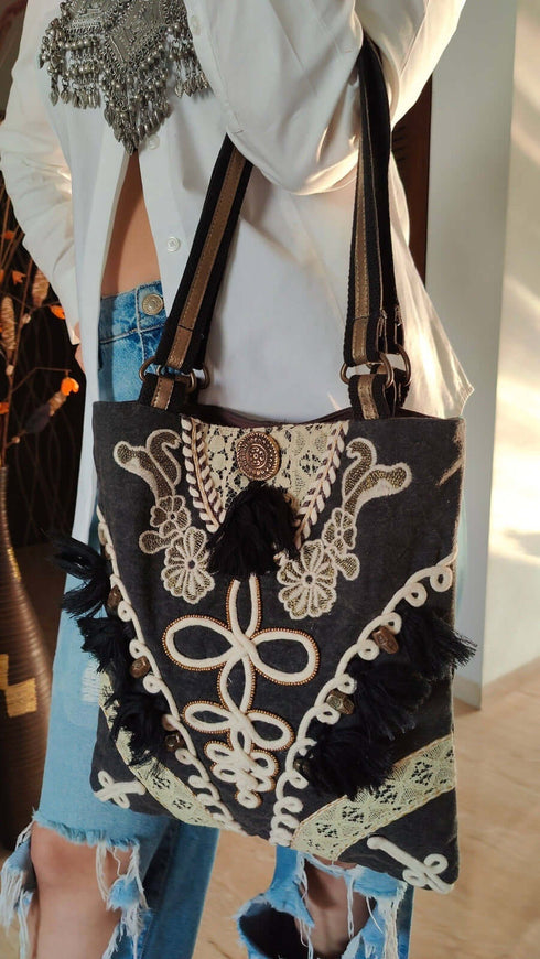 Mini Bronze Black Handcrafted Embroidery Tote Bag