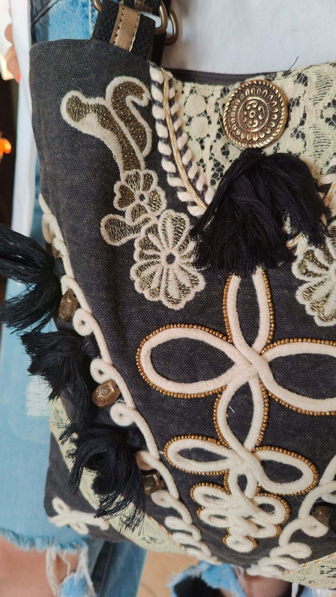 Mini Bronze Black Handcrafted Embroidery Tote Bag