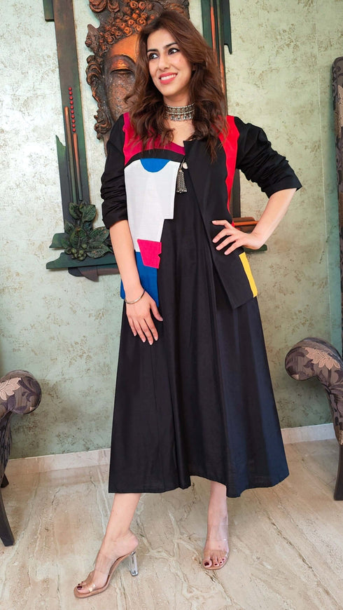 Multicolored Jacket With Black Dress
