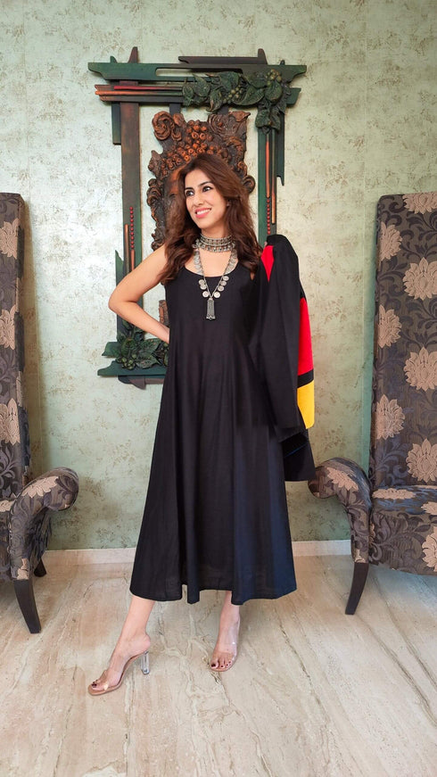 Multicolored Jacket With Black Dress