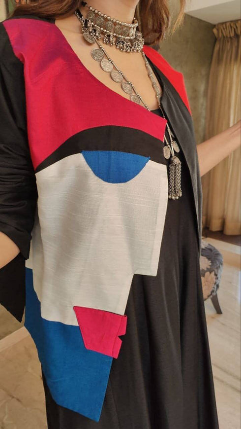 Multicolored Jacket With Black Dress