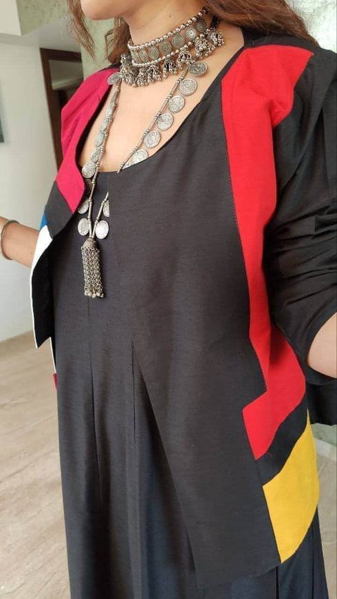 Multicolored Jacket With Black Dress