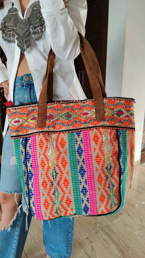 Multicolour Jute Handcrafted Embroidery Tote Bag