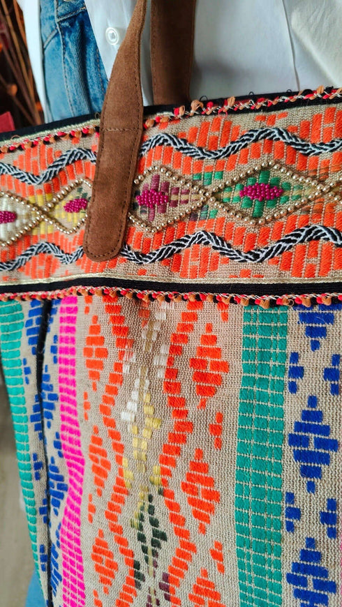 Multicolour Jute Handcrafted Embroidery Tote Bag