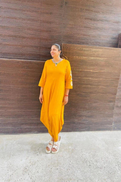 Mustard Embroidery Jumpsuit