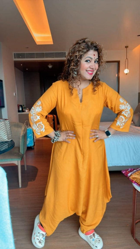 Mustard Embroidery Jumpsuit