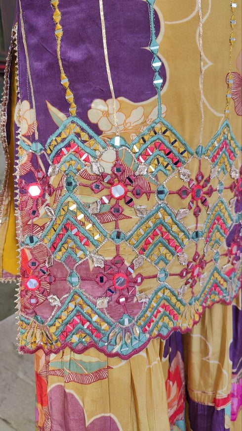 Mustard Purple Sharara Set
