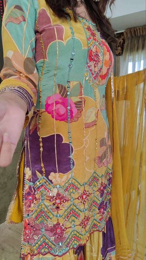 Mustard Purple Sharara Set