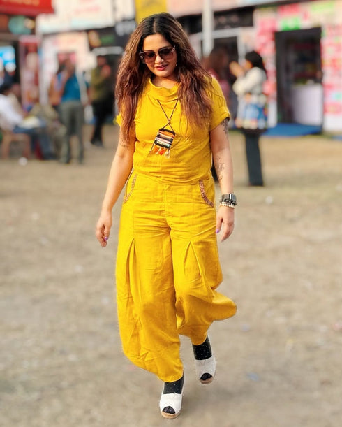 Mustard Yellow 3 Piece Coord Set - Neckpiece included - Top