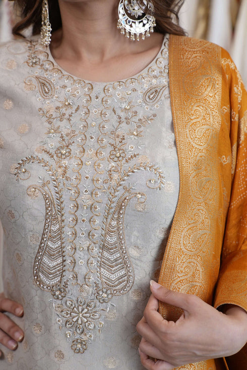 Mustard Yellow Banarasi Suit Set