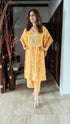 Mustard Yellow Hand Embroidery Kaftan Set