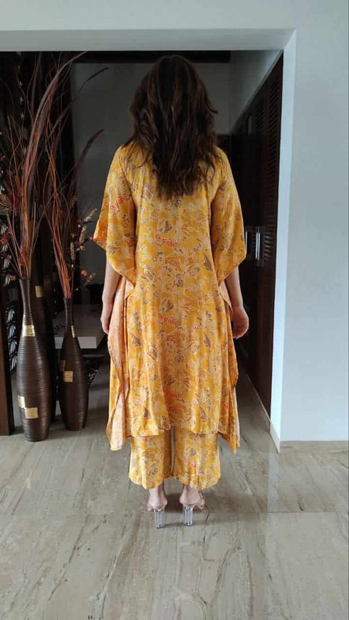 Mustard Yellow Hand Embroidery Kaftan Set