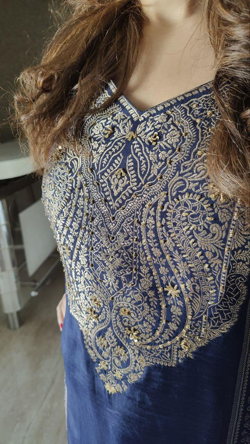 Navy Blue Banarasi Suit Set