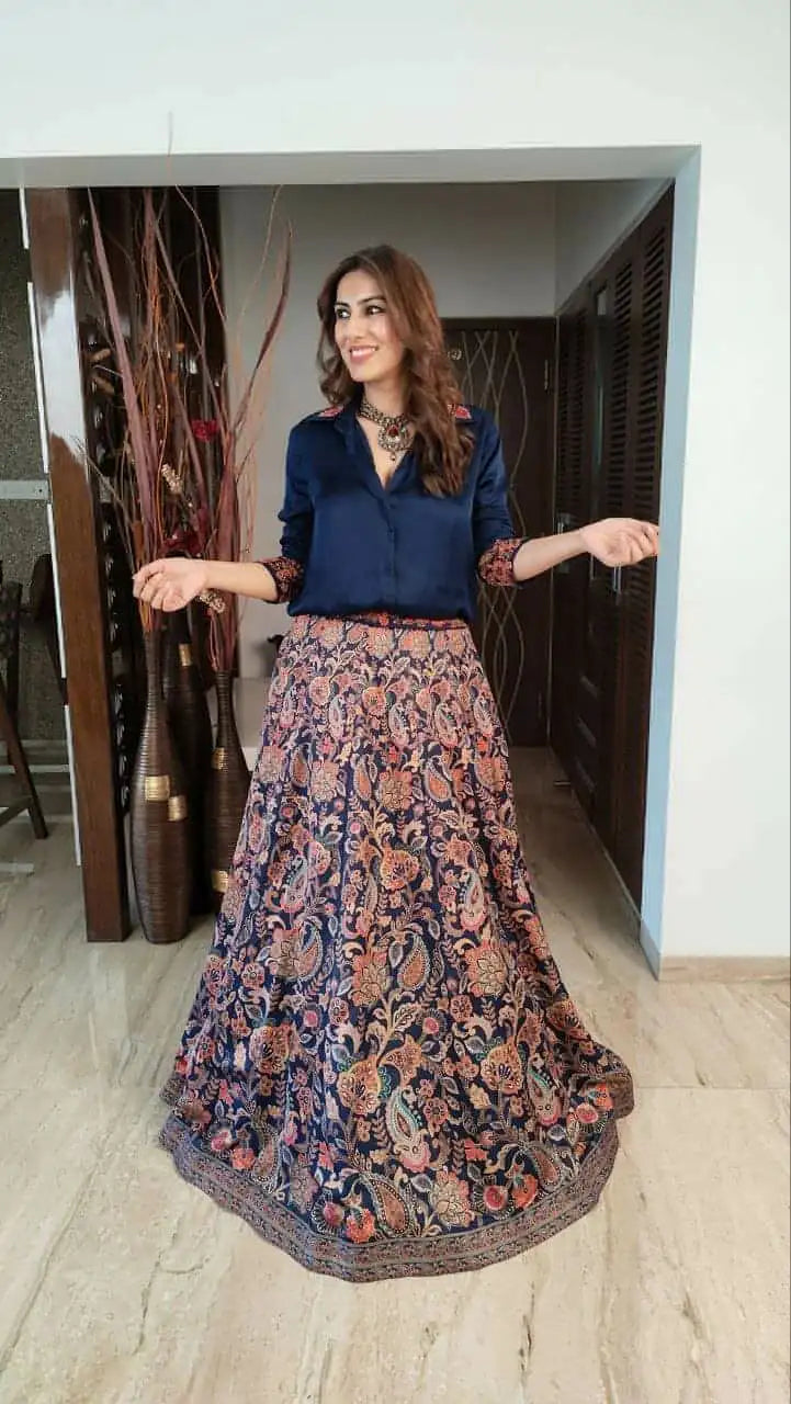 Navy Blue Shirt Lehenga Set