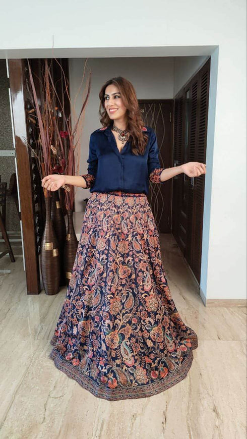 Navy Blue Shirt Lehenga Set
