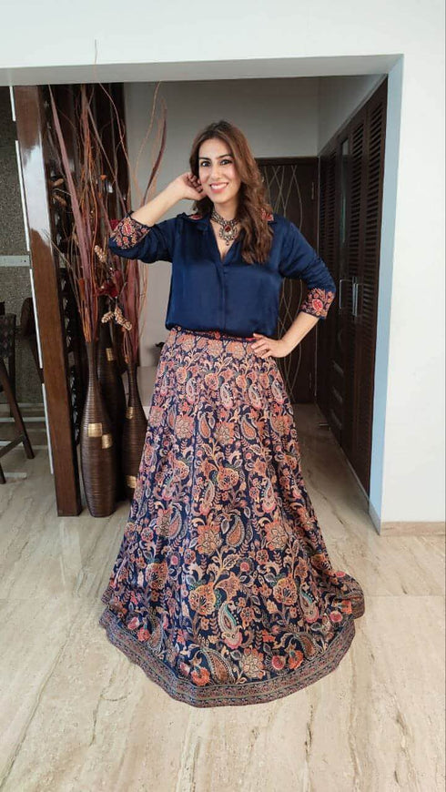 Navy Blue Shirt Lehenga Set