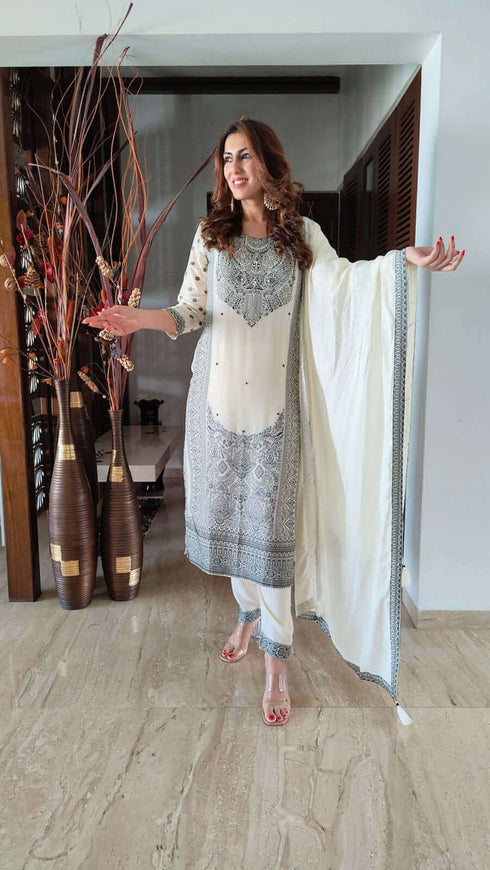 Off White Banarasi Suit Set