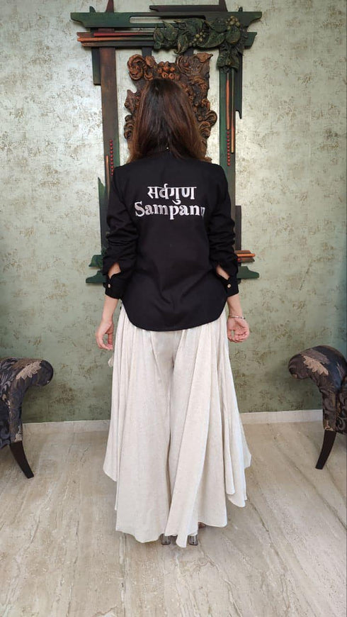 Off White Dhoti Drape Pant Set