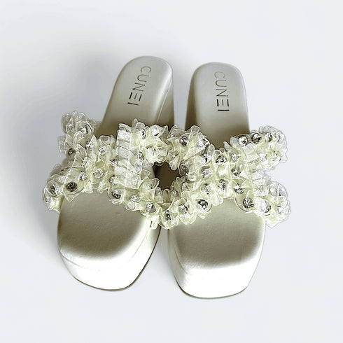 White Floral Wedge Heels