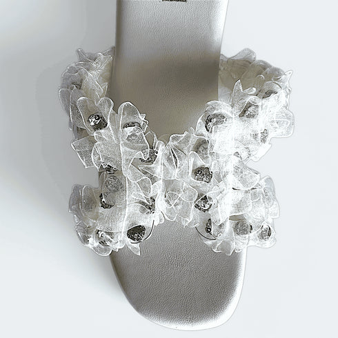 White Floral Wedge Heels