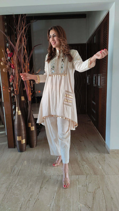 Off white Gold Kurta Set