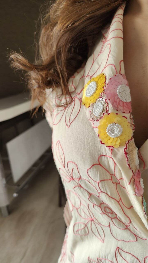 Off white Pink Wrap Around Top With Skirt